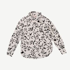 Philosophy Women's Ivory White Black Leaves Button Down Long Sleeve Blouse Small